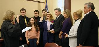 Freeholder Serena DiMaso takes the oath of office at the Jan. 26 freeholder meeting.