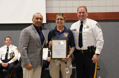 Director Arnone and Sheriff Golden with Det. Sergeant Maggie Freeman